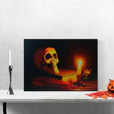 Northlight 15.75" Halloween Prelit LED Antique Candle And Skull Canvas Wall Art - Black/Orange 1 Northlight 15.75" Halloween Prelit LED Antique Candle And Skull Canvas Wall Art - Black/Orange