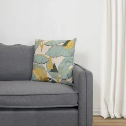 Northlight 17" Square Tropical Banana Leaf Indoor Throw Pillow - Green/Yellow