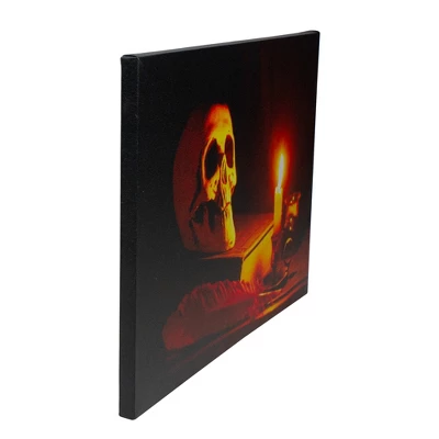 Northlight 15.75" Halloween Prelit LED Antique Candle And Skull Canvas Wall Art - Black/Orange 3 Northlight 15.75" Halloween Prelit LED Antique Candle And Skull Canvas Wall Art - Black/Orange - Image 3