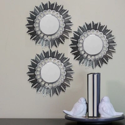 Northlight Set Of 3 Floral Sunburst Brushed Silver Round Mirrors 9.5" 1 Northlight Set Of 3 Floral Sunburst Brushed Silver Round Mirrors 9.5"