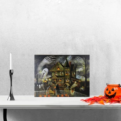 Northlight LED Lighted Creepy Haunted House Halloween Canvas Wall Art 12" X 15.75" 1 Northlight LED Lighted Creepy Haunted House Halloween Canvas Wall Art 12" X 15.75"