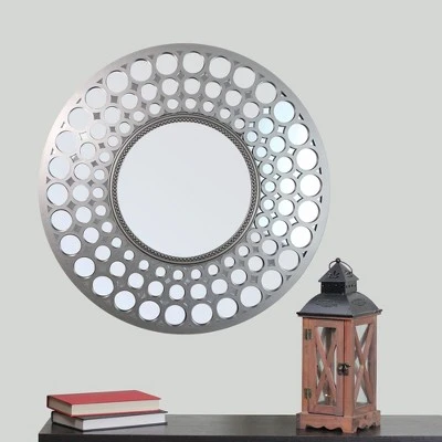 Northlight 24.75" Silver Cascading Orbs Round Wall Mirror 1 Northlight 24.75" Silver Cascading Orbs Round Wall Mirror