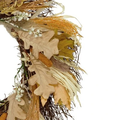 Northlight Cattail And Wheat Twig Artificial Fall Harvest Wreath, 24-Inch 1 Northlight Cattail And Wheat Twig Artificial Fall Harvest Wreath, 24-Inch