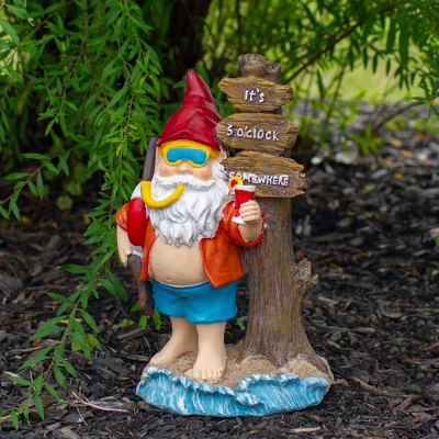 Northlight 10.5" Red And Blue Beach Gnome Outdoor Garden Statue 1 Northlight 10.5" Red And Blue Beach Gnome Outdoor Garden Statue