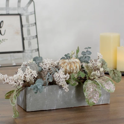 Northlight 10.25" Neutral Colored Pumpkin And Leaves Fall Harvest Floral Arrangement 1 Northlight 10.25" Neutral Colored Pumpkin And Leaves Fall Harvest Floral Arrangement