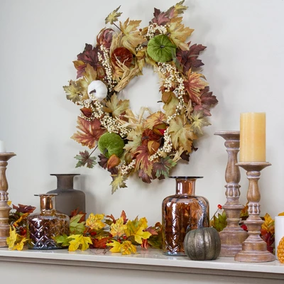 Northlight Green Pumpkins And Straw Artificial Fall Harvest Wreath - 24 Inch, Unlit 1 Northlight Green Pumpkins And Straw Artificial Fall Harvest Wreath - 24 Inch, Unlit