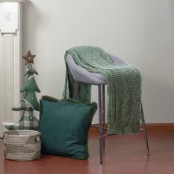 Northlight Green Chenille Cable Knit Rectangular Throw Blanket 50" X 60"