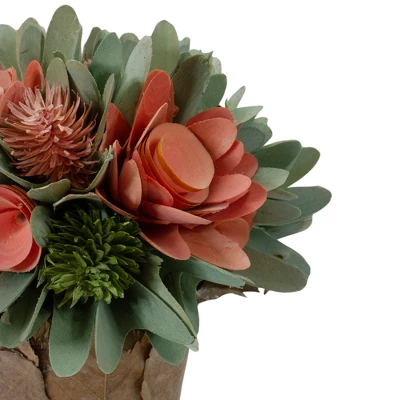 Northlight 7.75" Pink And Green Wooden Floral Artificial Potted Centerpiece 2 Northlight 7.75" Pink And Green Wooden Floral Artificial Potted Centerpiece - Image 2