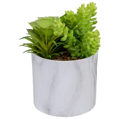 Northlight 6.5" Green Artificial Succulent Arrangement In Faux Marble Pot 2 Northlight 6.5" Green Artificial Succulent Arrangement In Faux Marble Pot - Image 2