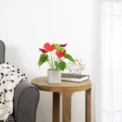 Northlight 12" Red Anthurium Spring Floral Artificial Plant In A Square Pot