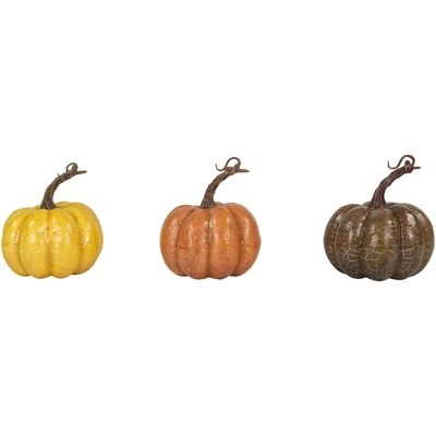 Northlight Set Of 3 Orange, Yellow And Brown Crackle Finish Fall Harvest Pumpkins 4" 3 Northlight Set Of 3 Orange, Yellow And Brown Crackle Finish Fall Harvest Pumpkins 4" - Image 3