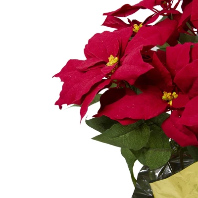 Northlight 20" Red Artificial Christmas Poinsettia With Gold Wrapped Pot 1 Northlight 20" Red Artificial Christmas Poinsettia With Gold Wrapped Pot