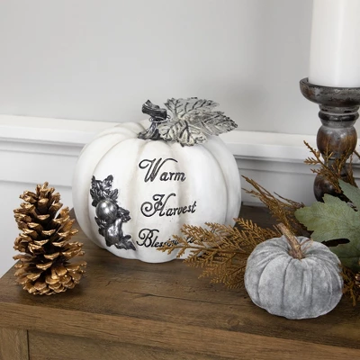 Northlight 8" White And Black "Warm Harvest Blessing" Pumpkin Fall Harvest Decoration 2 Northlight 8" White And Black "Warm Harvest Blessing" Pumpkin Fall Harvest Decoration - Image 2