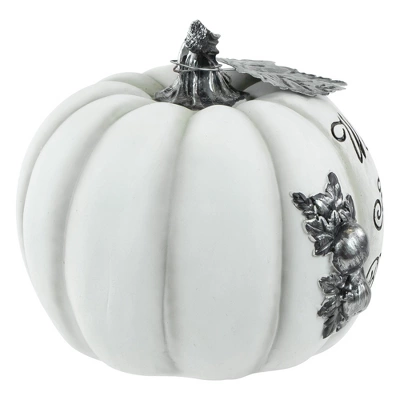 Northlight 8" White And Black "Warm Harvest Blessing" Pumpkin Fall Harvest Decoration 3 Northlight 8" White And Black "Warm Harvest Blessing" Pumpkin Fall Harvest Decoration - Image 3
