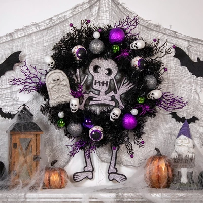Northlight Purple And Black Spooky Skeleton Pine Halloween Wreath, 24-Inch, Unlit 1 Northlight Purple And Black Spooky Skeleton Pine Halloween Wreath, 24-Inch, Unlit
