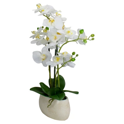 Northlight 22" Artificial White And Yellow Orchid Plant With A White Oval Pot Tabletop Decor 4 Northlight 22" Artificial White And Yellow Orchid Plant With A White Oval Pot Tabletop Decor - Image 4
