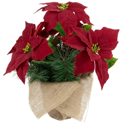 Northlight 13.5" Red Poinsettia With Pine Cones Artificial Christmas Floral Arrangement 2 Northlight 13.5" Red Poinsettia With Pine Cones Artificial Christmas Floral Arrangement - Image 2