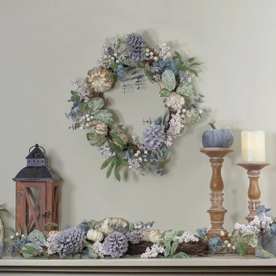 Northlight Neutral Colored Pumpkin And Pine Cones Fall Harvest Wreath - 18-Inch, Unlit 1 Northlight Neutral Colored Pumpkin And Pine Cones Fall Harvest Wreath - 18-Inch, Unlit