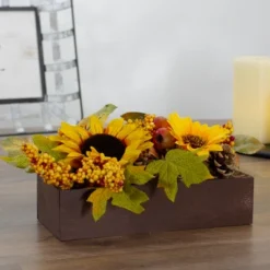 Northlight Décor Sales 8 Northlight 10" Yellow And Brown Sunflowers And Leaves Fall Harvest Floral Arrangement