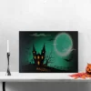 Northlight 23.5" Halloween Prelit LED Church In Cemetery Canvas Wall Art - Teal Blue/Black