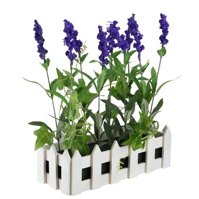 Northlight 11.75" Flowering Lavender Artificial Plant In Picket Fence Container - Green/Purple 1 Northlight 11.75" Flowering Lavender Artificial Plant In Picket Fence Container - Green/Purple