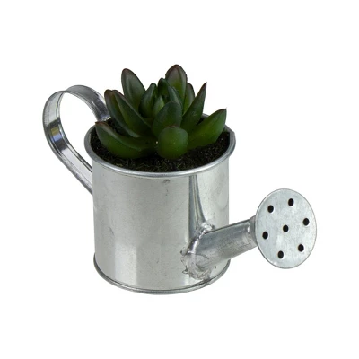 Northlight 4" X Pachyveria Succulent In Water Can Artificial Potted Plant - Green/Silver 1 Northlight 4" X Pachyveria Succulent In Water Can Artificial Potted Plant - Green/Silver