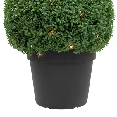 Northlight 20" Pre-Lit Artificial Boxwood Ball Topiary In Round Pot, Clear Lights 2 Northlight 20" Pre-Lit Artificial Boxwood Ball Topiary In Round Pot, Clear Lights - Image 2