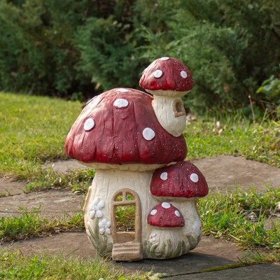 Northlight 18" Red And Beige Mushroom House Outdoor Garden Statue 1 Northlight 18" Red And Beige Mushroom House Outdoor Garden Statue