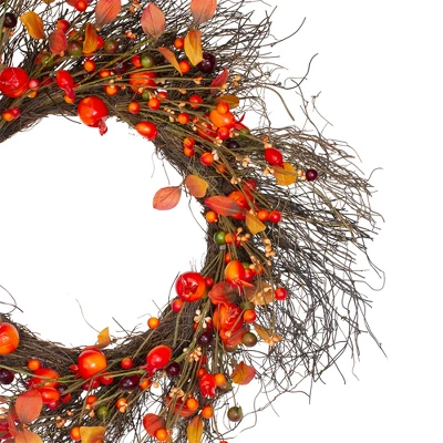 Northlight Leaves And Berries Artificial Fall Harvest Twig Wreath - 24 Inch, Unlit 2 Northlight Leaves And Berries Artificial Fall Harvest Twig Wreath - 24 Inch, Unlit - Image 2